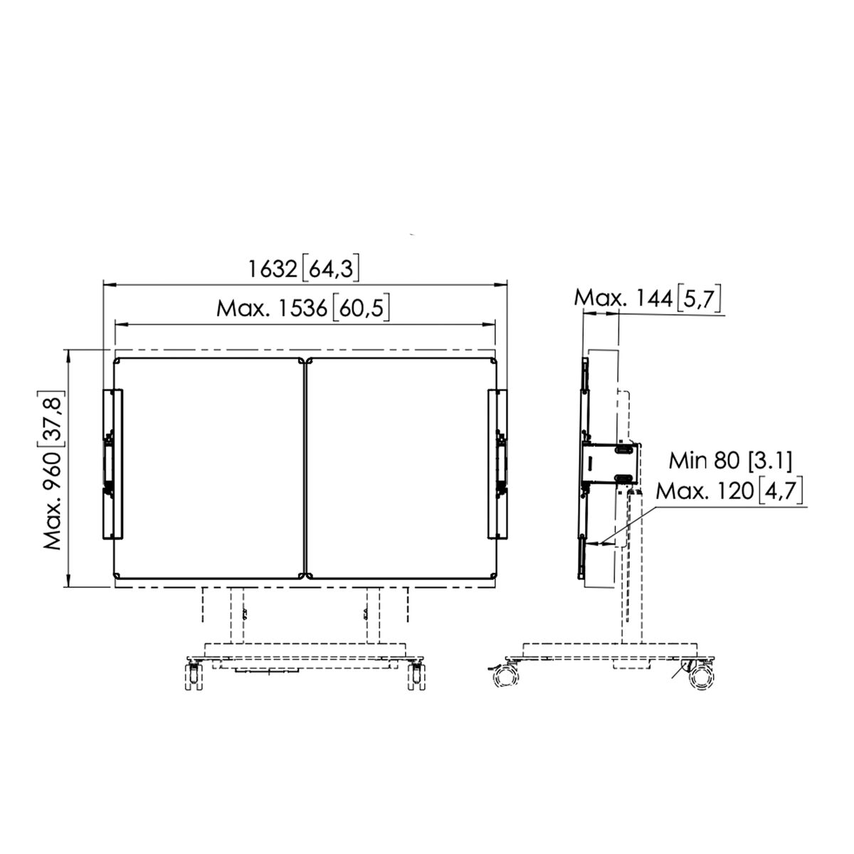 RISE A226 Whiteboard set 65 Zoll