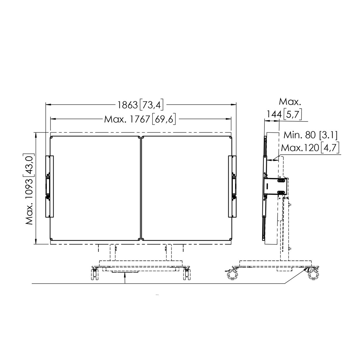 RISE A227 Whiteboard set 75 Zoll